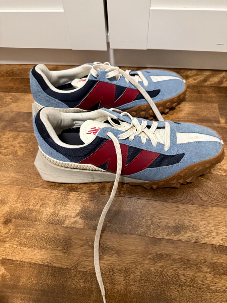 New Balance Suede Runner Sneakers In Light Blue, Red & Navy